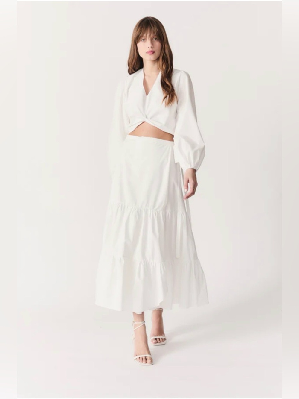 Deluc LONG SLEEVE CO-ORD SET TOP AND LONG SKIRT IN WHITE- Medium